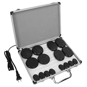 Juego de Masaje con Piedras Calientes, Juego de Masaje con Piedras Calientes de Basalto Eléctrico de 16 Piezas con Kit de Calentador, Piedras de Masaje de Calentamiento Rápido para Spa en el Hogar,