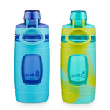 bubba Flo - Botella de agua para niños con funda de silicona, 16 onzas, paquete de 2, verde azulado isla y azul piscina
