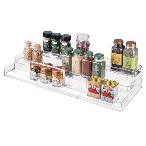Especiero para armario de cocina – Estante extensible para almacenar condimentos y ordenar la cocina – Organizador de especias adaptable con tres niveles – transparente