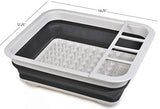 Escurridor plegable para platos – Despega y pliega para un fácil almacenamiento, drena el agua directamente en el fregadero, espacio para ocho platos grandes, cubiertos seccionales y compartimento para utensilios, compacto y portátil.