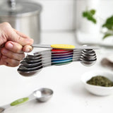 Juego de cucharas medidoras magnéticas, de doble cara, acero inoxidable, se adapta a tarros de especias, multicolor, juego de 8