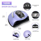 Lámpara de uñas LED UV de 168 W, luz de gel para esmalte de uñas, máquina secadora UV con 4 ajustes de temporizador, lámpara de curado profesional de salón con mango portátil, pantalla digital, sensor automático de uñas y uñas de los pies, color azul