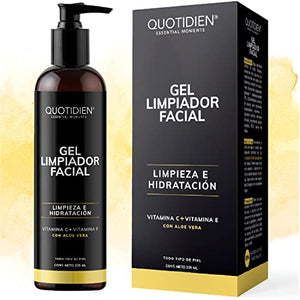 Gel Limpiador Facial con Vitamina C + Vitamina E + Aloe Vera - 80% Ingredientes Naturales- Limpiador Profundo Facial -Baja Espuma- Remueve Grasas y Toxinas- No Reseca- Limpieza e Hidratación Extrema - Ideal Para Todo Tipo de Piel - 235ml