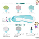 ▶ Lima de uñas bebe, GLURIZ Cortaúñas para bebe eléctrico, Pulidor de uñas para bebés, Luz LED, Cortaúñas Versátiles (Azul)