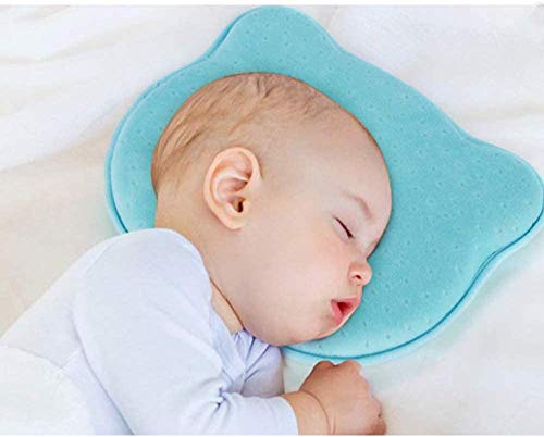 Almohada para Bebe, Salandens Almohada Bebe Previene Síndrome Cabeza Plana Plagiocefalia, Cojines para Bebe Recién Nacido,100% Algodón, Transpirable, Espuma de Memoria Suave, para Bebés de 0 a 12 Meses (Azul)