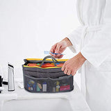 Bolso Organizador Insertar, multifunción Cosmética maquillaje en bolsa inserción dama mujer bolso，Transpirable Bolsa de almacenamiento de viaje con asa Inserte el bolso con cremallera genial para viajar (Gris negro)