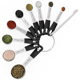 ▶ Juego de 18 tazas medidoras de acero inoxidable, 8 piezas y 9 cucharas medidoras, 1 nivelador, ideal para ingredientes secos y líquidos (negro)