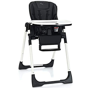 Silla alta Infans para bebés y niños pequeños, silla plegable con respaldo ajustable múltiple, reposapiés y altura del asiento, bandeja extraíble, cojín de piel sintética desmontable, ruedas traseras integradas, Negro, 54 x 75x 105 (L x W x H)