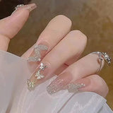 Paquete de 4 uñas postizas mate, 96 hojas de parches para uñas, contiene 8 hojas de pegamento de gelatina para salón de uñas, decoración de uñas florales para mujeres y niñas (Sección larga - 4pk)