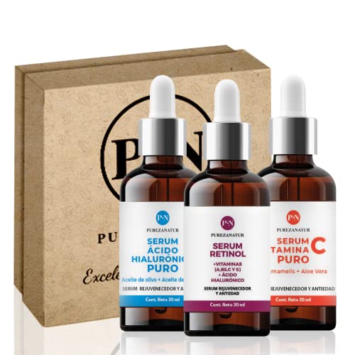 Kit Facial Sueros Acido Hialurónico, Vitamina C y Retinol anti edad | Paquete completo de serum para el cuidado de la piel, hidratación y rejuvenecimiento