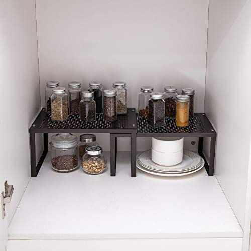 Organizador de estante de cocina para gabinete, mostrador, despensa, apilable y ampliable