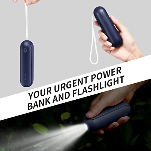 Ventilador de mano portátil con batería de 14 a 21 horas de trabajo, ventilador plegable recargable por USB, ventilador personal silencioso con banco de energía, linterna para interior y exterior, color azul