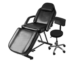 Silla Reclinable para Faciales con Banco | para Masaje, SPA, Salon de Belleza | con Almohadilla Desmontable y Orificio Facial (Negro)