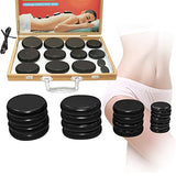 Piedras de masaje, kit de masaje de piedras calientes profesional de basalto spa piedras calientes para masaje de espalda natural con caja de calefacción de bambú, 20 piezas por juego para spa en casa, relajación, curación, alivio del dolor