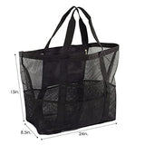 ▶ Bolsa de Malla para la Playa, Plegable, Reutilizable, Duradera y Lavable, Ligera, Paquete de 24 x 15 x 8,5 cm, con Bolsillo Interior, Color Negro