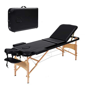 Mesa de masaje portátil, cama de masaje profesional, mesa de terapia de spa de 73 pulgadas, marco de madera ajustable de 3 pliegues