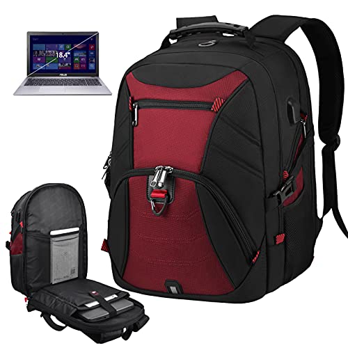 Mochila para Laptop, Mochila Antirrobo Impermeable con Puerto de Carga USB Interfaz para Auriculares, Mochila para Portátil Unisex de 18.4 Pulgadas Mochila para Portátil de Negocios(Rojo)