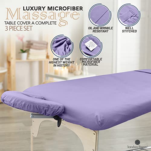 Juego de sábanas de microfibra suave para mesa de masaje, 3 piezas, incluye funda para mesa de masaje, sábana bajera de masaje y funda para reposamuñecas de masaje (lila)