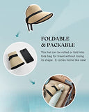 ▶ Sombreros de sol para mujer, visera de playa de ala ancha con agujero para cola de caballo, UPF UV, plegable, gorra plegable para viajes, Caqui, M-L