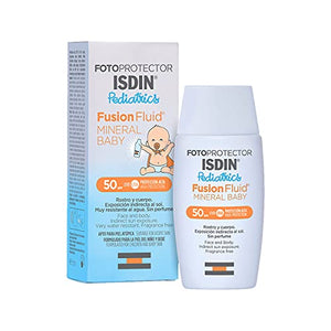 ISDIN fotoprotector fusion fluid mineral baby pediatrics spf 50, protector solar facial 100% mineral para la piel del nino y bebe, 50ml