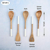 Juego de cucharas de madera para cocina o utensilios de cocina (color blanco)
