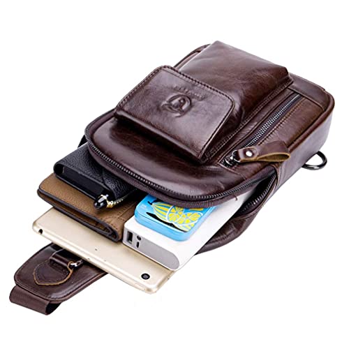 Bolso Bandolera De Cuero Para Hombre - Cuero De Grano Completo, Tamaño Mediano, Compatible Con IPad 11", Color Marrón Oscuro