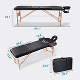 Mesa de masaje profesional de 3 secciones portátil, cama de masaje ergonómica de 84 pulgadas, cama facial de pestañas para esteticista, capacidad de carga de 500 libras, altura ajustable, con accesorios y funda de transporte