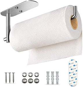 Soporte para Toallas de Papel de Cocina,Soporte para debajo del Gabinete, Percha Toallero para Baño, Nevera, Fregadero, Acero Inoxidable 304, Disponible en Adhesivo y Tornillo -Plata