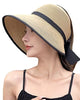 FURTALK Sombreros de sol para mujer, visera de playa de ala ancha con agujero para cola de caballo, UPF UV, plegable, gorra plegable para viajes, Caqui, M-L