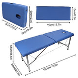▶ Cama De Masaje  Portátil, Cama de Pestañas Profesional Plegable, Cama de Masaje Cómoda Ajustable con Bolsa de Transporte Y Soporte de Acero Inoxidable Engrosado para Salón, SPA, Hogar, Oficina (Azul)
