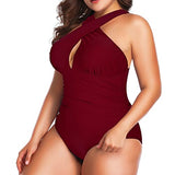 Traje de baño de una Pieza para Mujer, Talla Grande, Control de Abdomen, Fruncido, Forro Completo, Frente Cruzado, sin Espalda