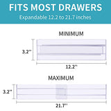 ▶ Organizador  de cajones ajustables de 3.2 pulgadas de alto, expandibles de 12.5 a 21.7 pulgadas, organizadores de cajones de cocina, separadores de cajones de plástico transparente para ropa, utensilios de cocina y almacenamiento de oficina
