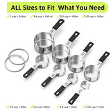 ▶ Juego de 18 tazas medidoras de acero inoxidable, 8 piezas y 9 cucharas medidoras, 1 nivelador, ideal para ingredientes secos y líquidos (negro)