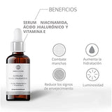 ▶ Serum  facial Niacinamida B3, Vitamina E y Acido hialurónico 50ml | Serum Niacinamide para todos tipos de piel skin barrier hidratante, antioxidante potente reductor de ojeras y líneas de expresión