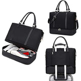 Weekender - Bolsa de viaje de piel sintética, Negro con compartimento para zapatos., Large, Bolsa de noche