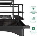▶ Escurridor de Trastes Acero Inoxidable para Mostrador de Cocina, Escurridor de Platos con Soporte para Copas de Vino, Estante para Cubiertos y Almohadilla de Secado Adicional (Negro)