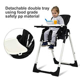 Silla alta Infans para bebés y niños pequeños, silla plegable con respaldo ajustable múltiple, reposapiés y altura del asiento, bandeja extraíble, cojín de piel sintética desmontable, ruedas traseras integradas, Negro, 54 x 75x 105 (L x W x H)