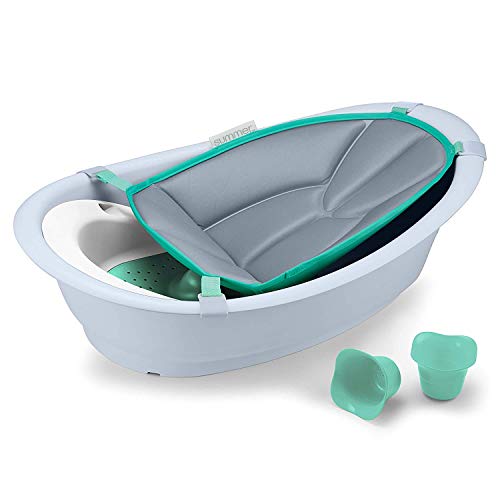 Summer Gentle Support - Bañera de varias etapas, para edades de 0 a 24 meses, incluye soporte suave, dos juguetes de baño, un gancho para almacenamiento y teñido y un tapón de drenaje