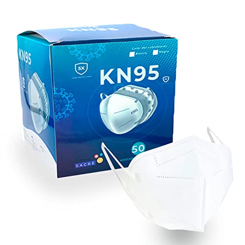 Cubrebocas KN95 Blanco Certificado 50 Piezas, Tapabocas Con 5 Capas De Protección, mascarilla con Ajuste Nasal Interno, Calidad Premium