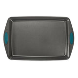 Juego de sartenes antiadherentes para galletas, 3 piezas, color gris con empuñaduras azul marino