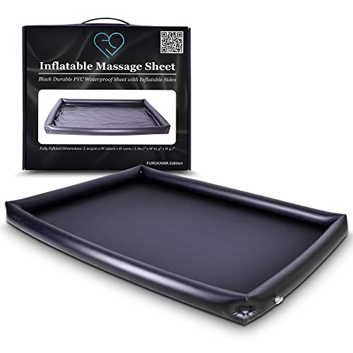 Hoja de masaje inflable, sábana impermeable de PVC duradera negra con lados inflables, 81.5 x 61.7 x 4.7 pulgadas, sábanas de terapia de masaje Nuru