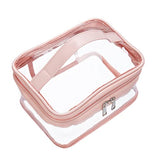 Bolsa de maquillaje transparente de doble capa, bolsa de maquillaje impermeable, bolsa de aseo de viaje, bolsa transparente de PVC para accesorios de pelo y uñas, Rosa/Rebel Fun.,