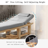 Mesa de Fisioterapia, Cama de Masaje con Estructura Robusta de Marco de Madera Maciza de Tela Agradable a la Piel, para Masaje Belleza Tatuaje (Color : Grey, Size : 190 * 80 * 63cm)