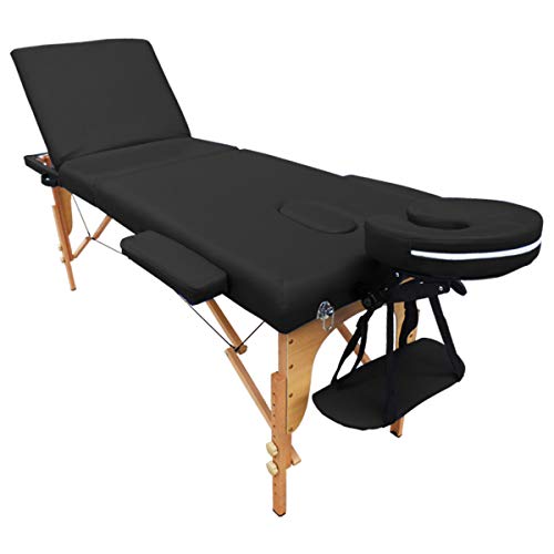 Cama De Masaje Portatil 3 Secciones Madera Y Vinil Negra 185x60 cm 1704-NE Lobo