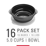 Rubbermaid TakeAlongs Food Storage Single Base, 5 Cup, Set of 16 (32 Pieces Total) | Meal Prep Containers, Lunch for Adults & Kids, 16-Pack, Black