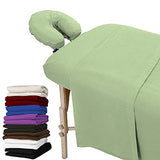 London Linens Juego de sábanas de mesa de masaje de 3 piezas, 100% franela de algodón natural, incluye funda de mesa de masaje, sábana bajera de masaje y funda de descanso facial de masaje (verde salvia)