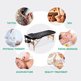 Mesa de masaje profesional ligera, portátil, 3 secciones, 84 pulgadas, cama ancha para pestañas de salón de spa, altura ajustable, marco de madera reforzada, cama facial plegable con bolsa de transporte, color negro