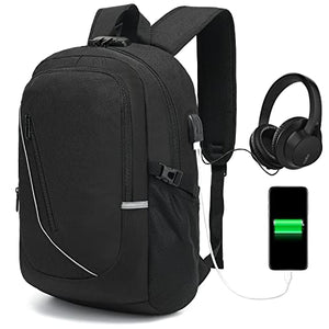 Mochila Antirrobo para Portátil, Mochila para Laptop de 15.6 pulgadas, Puerto de Carga y Puerto para Audífonos, E T EASYTAO Mochila Impermeable para Viajes, Negocios (Negro)