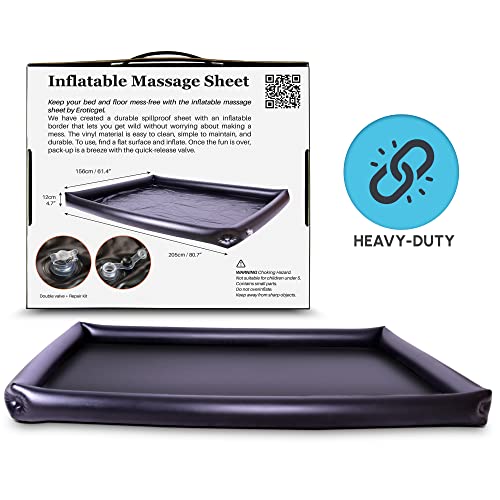 Hoja de masaje inflable, sábana impermeable de PVC duradera negra con lados inflables, 81.5 x 61.7 x 4.7 pulgadas, sábanas de terapia de masaje Nuru