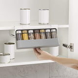 Joseph Joseph CupboardStore - Organizador de especias tipo cajón extraíble con cinta 3M para debajo de estante, almacenamiento para gabinete, tamaño único, gris/blanco
